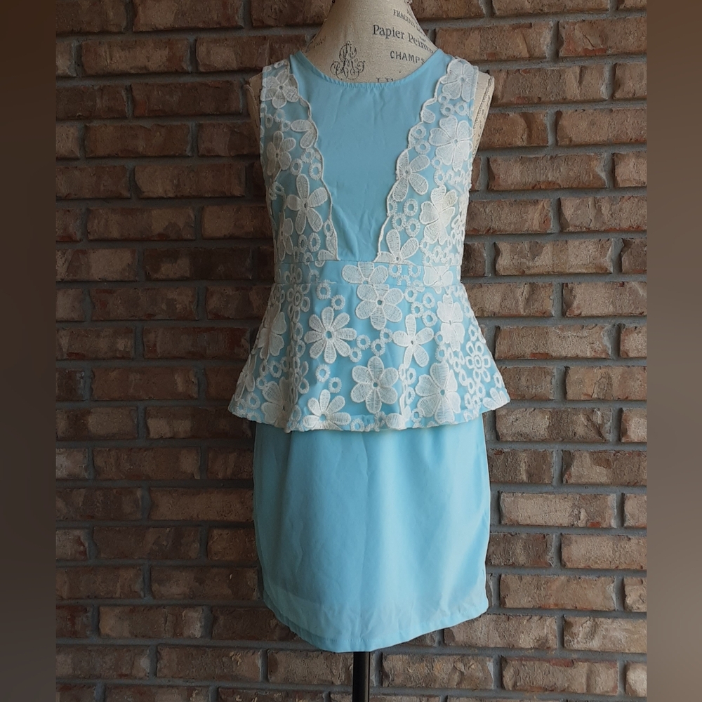 Alice Moon Vintage Light Blue Floral Lace Peplum Dress